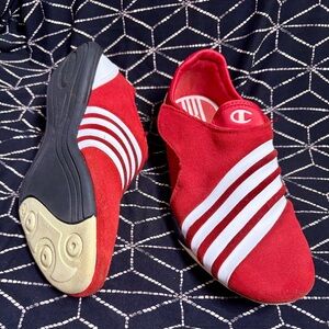 Champion Breeze City Shoe Red Suede Leather White Stripe Slip-On Sneakers Sz 7.5